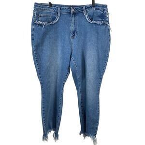 Judy Blue Womens Slim Fit Jeans 22W Blue Medium Wash High Rise Raw Hem Stretch